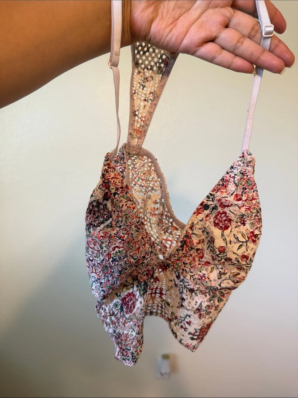 Floral Lace Bralette Tops- Black with Pink Floral